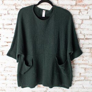 Heathmoor Women’s Green Textured Knit Oversized One Size XL Top Front Pockets